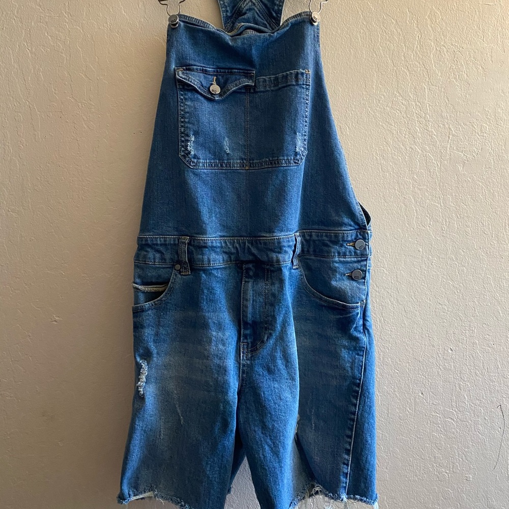 Distressed Short Overalls
